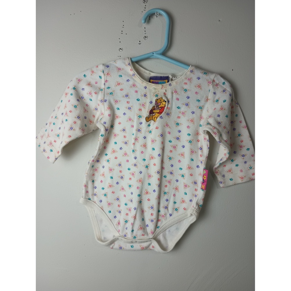 Vintage Disney Winnie the Pooh Piglet Floral Long Sleeve Bodysuit 6-9M White